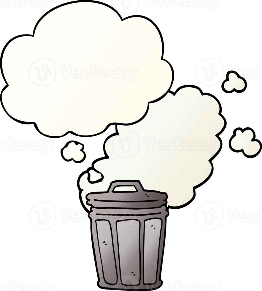 cartoon stinky garbage can with thought bubble in smooth gradient style png