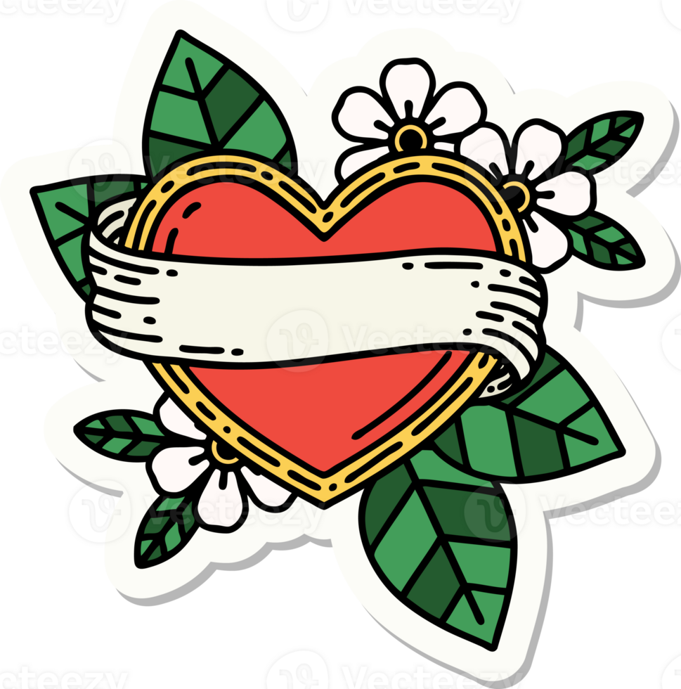 sticker of tattoo in traditional style of a heart and banner png