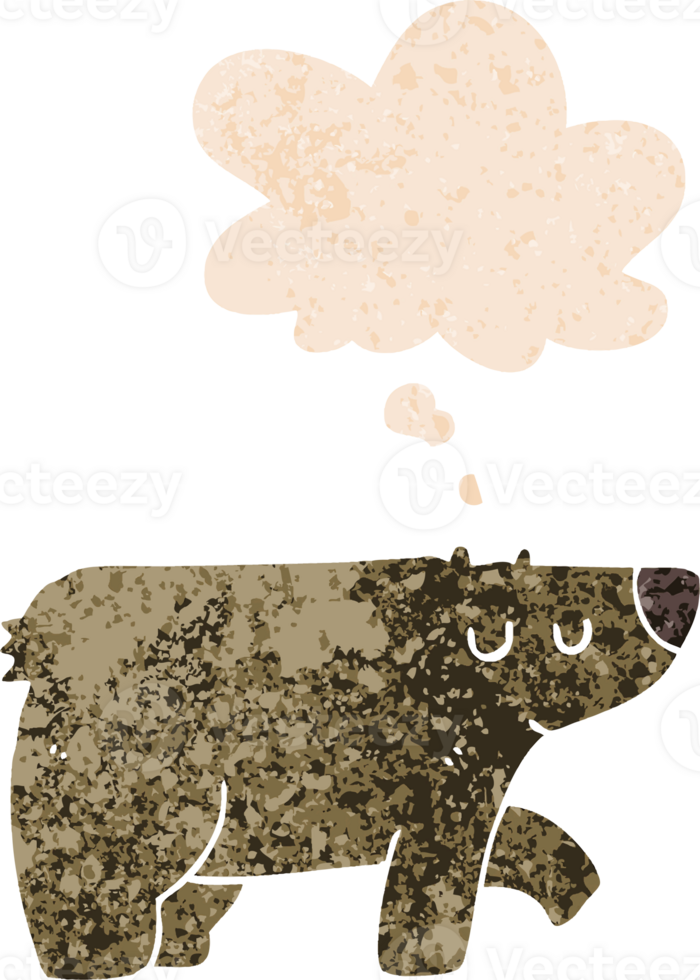cartoon bear with thought bubble in grunge distressed retro textured style png