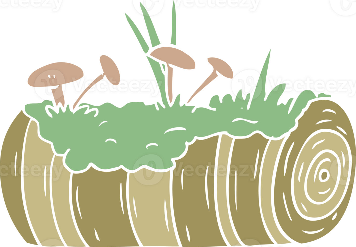 flat color style cartoon old log with mushrooms png