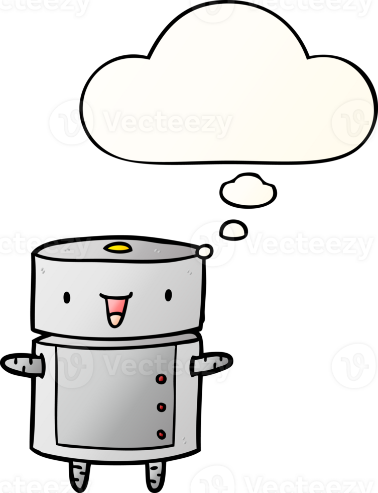 cartoon robot with thought bubble in smooth gradient style png