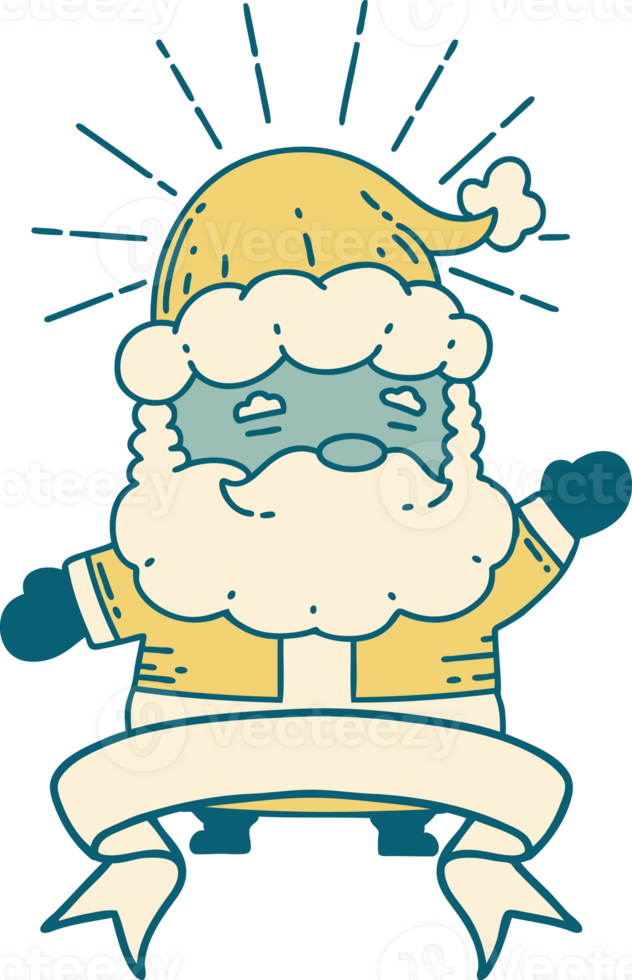 scroll banner with tattoo style santa claus christmas character png