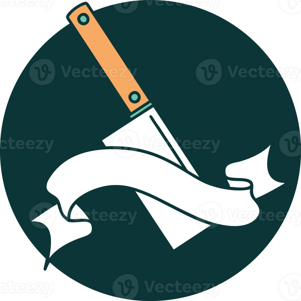 tattoo style icon with banner of a meat cleaver png