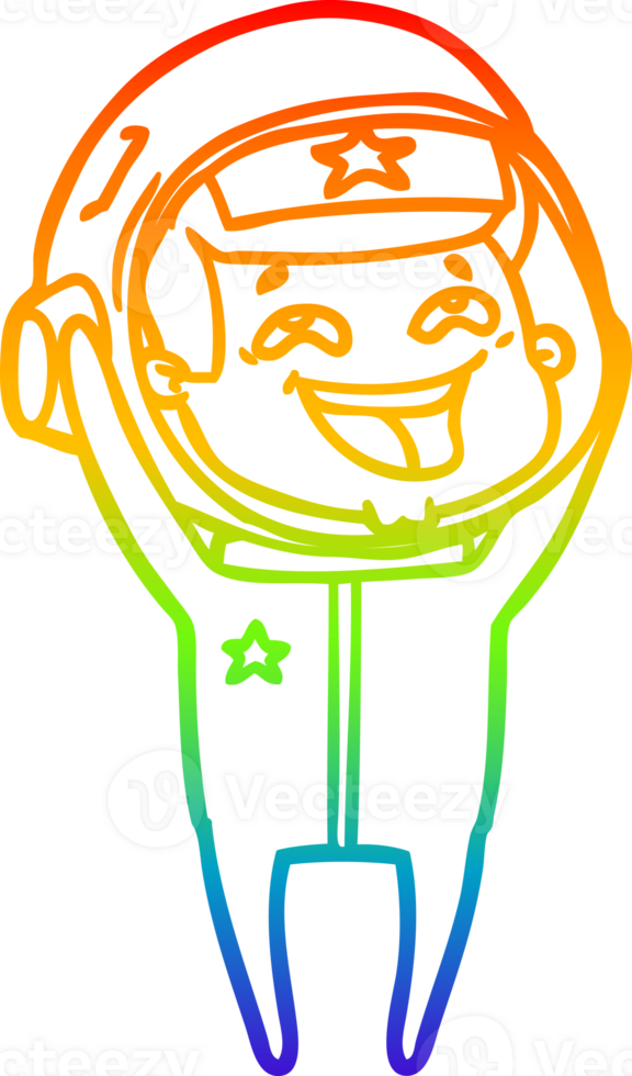 rainbow gradient line drawing of a cartoon laughing astronaut png