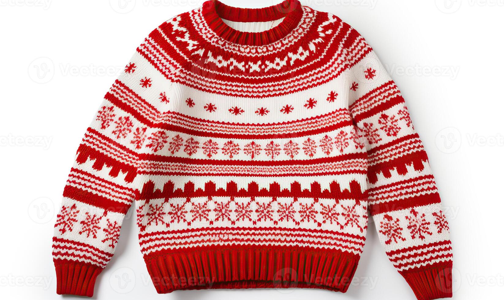 AI generated Warm Christmas ugly sweater on white background. Winter Festive traditional clothes, xmas, Happy photo