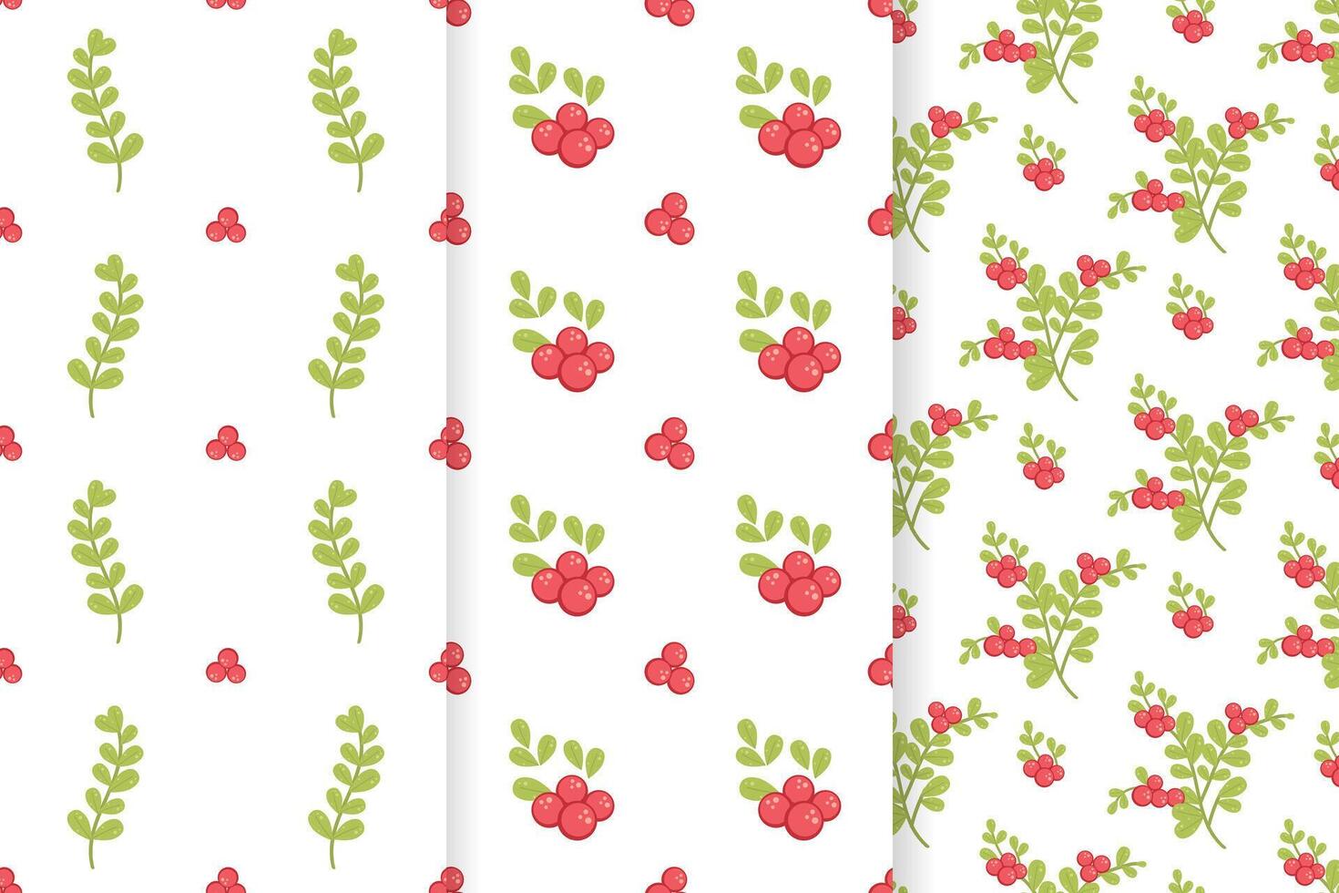 Set of three vector seamless floral patterns on white backgrounds.