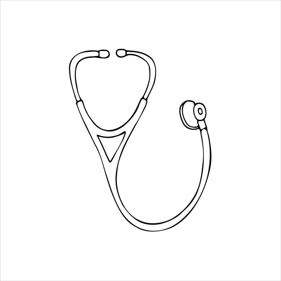 dibujado a mano estetoscopio. vector contorno estetoscopio en garabatear estilo. médico elemento. ilustración aislado en blanco antecedentes.