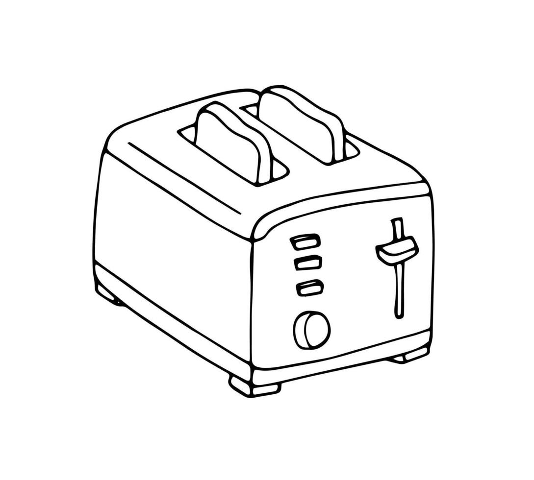 Hand-drawn toaster. Kitchen utensils. Isolated vector illustration on white background.