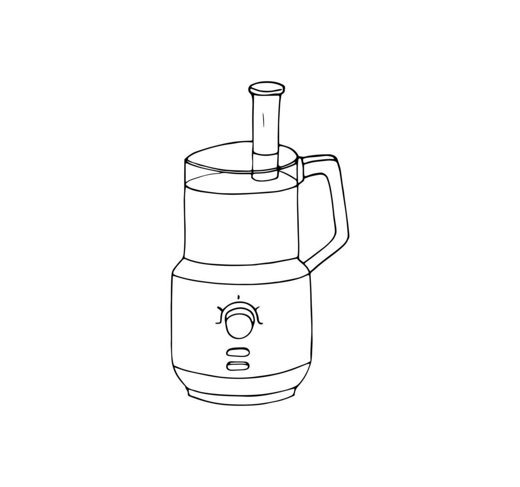 Hand-drawn food processor. Kitchen appliances.  Doodle style vector illustration isolated on white.