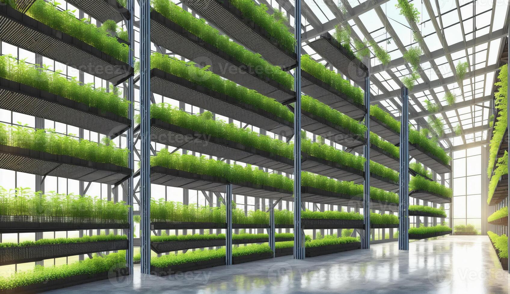 AI Generated A building facade covered with a mesh filled with terrestrial plants like grass and Arecales, creating a unique urban design photo