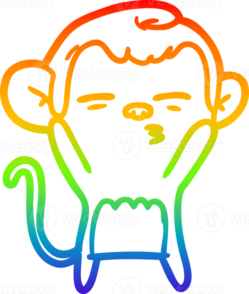 rainbow gradient line drawing of a cartoon suspicious monkey png