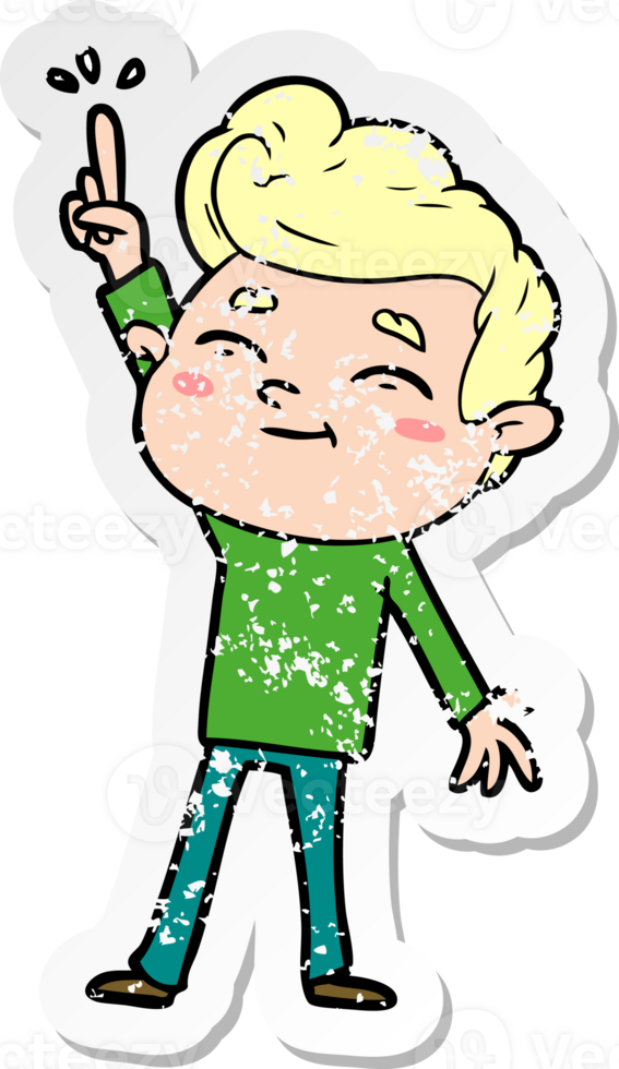 distressed sticker of a happy cartoon man png