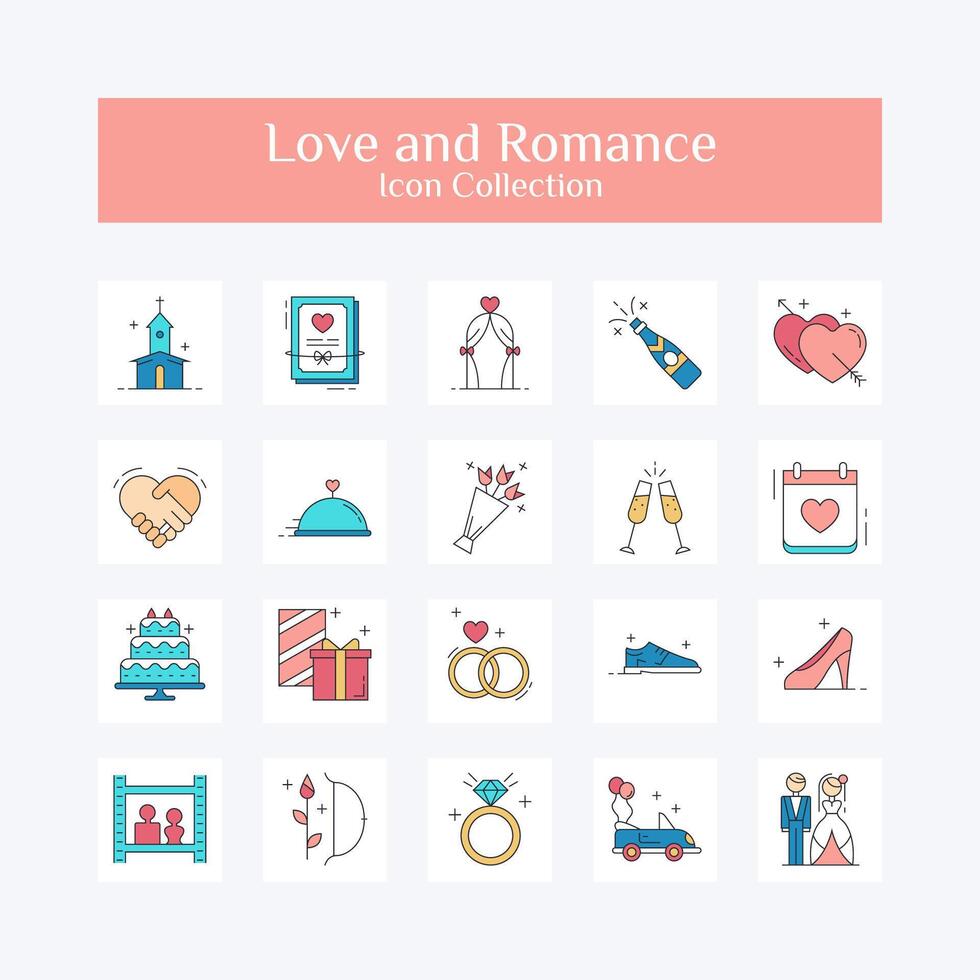 Colorful Love and Romance Icon Collection for Valentine vector