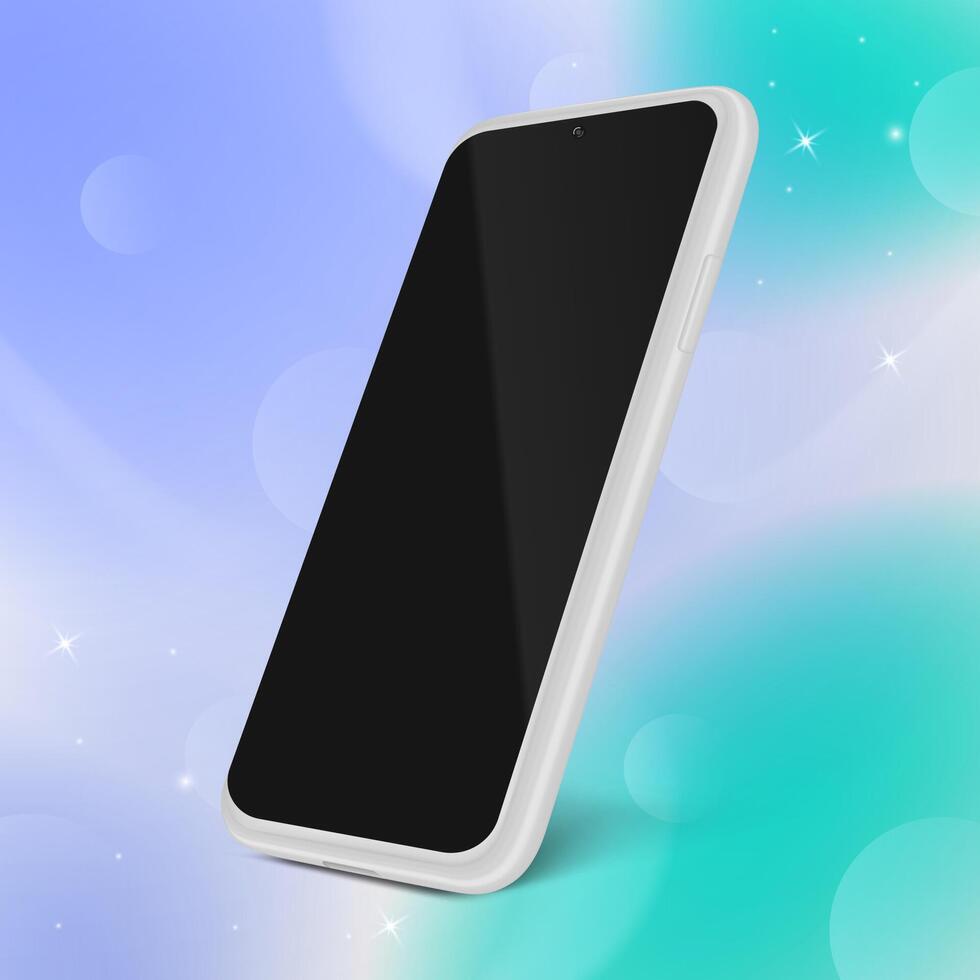 Silver 3D Realistic Phone Mockup Frame With Front View Blank Screen vector