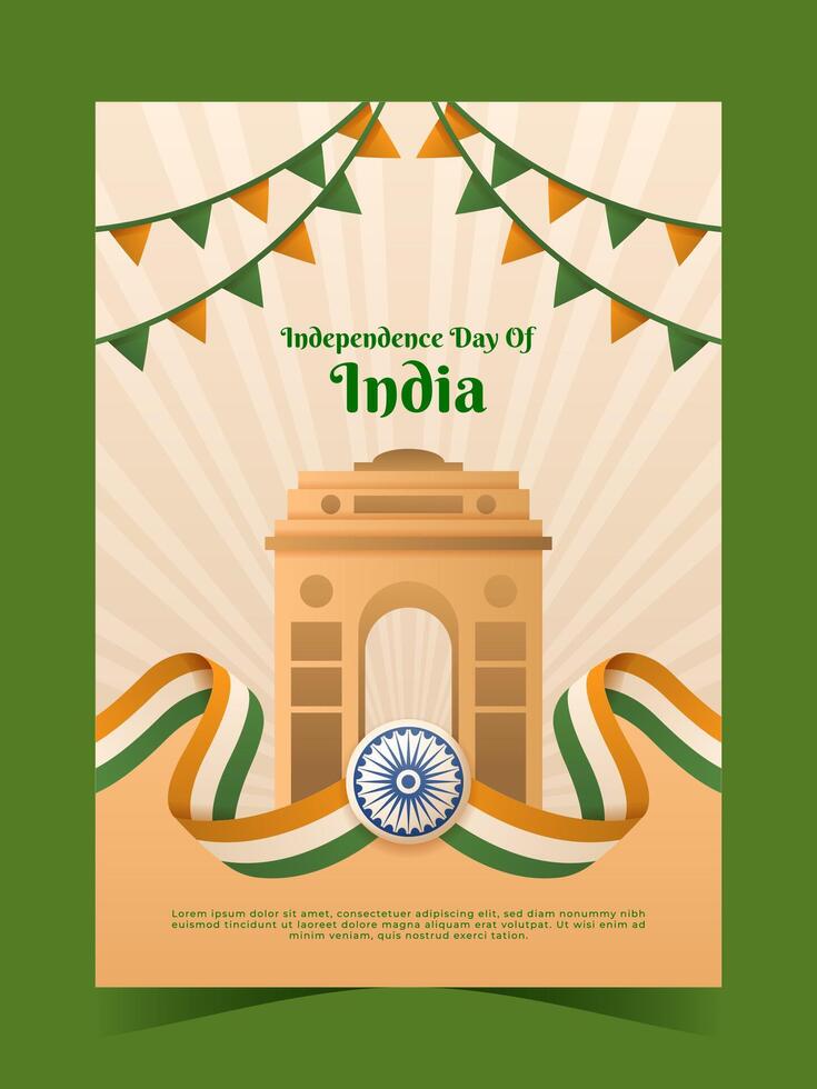 India independencia día póster con tricolor ondulado bandera vector