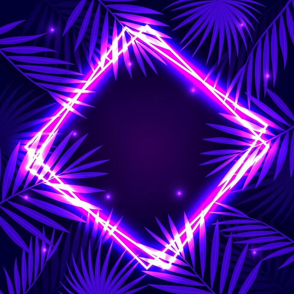 3d Glow Neon Effect with Leaves Background vector