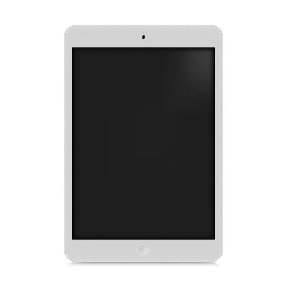 Silver 3D Realistic Tablet PC Mockup Frame With Front View Blank Screen vector