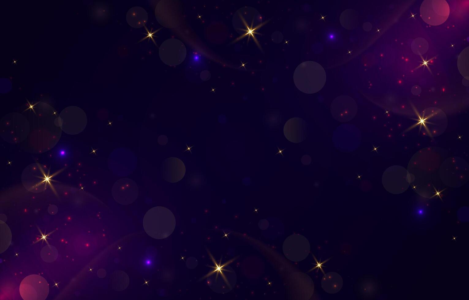 Blurred Bokeh Light on Dark Blue Background. Christmas and New Year Holidays Template. Abstract Glitter Defocused Blinking Stars and Sparks vector