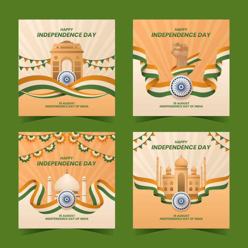 India Independence Day Social Media Posts with Tricolor Wavy Flag vector
