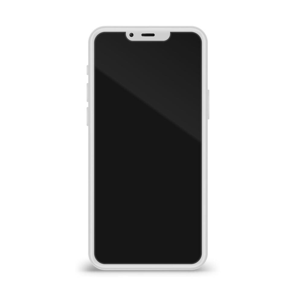 Silver 3D Realistic Phone Mockup Frame With Front View Blank Screen vector