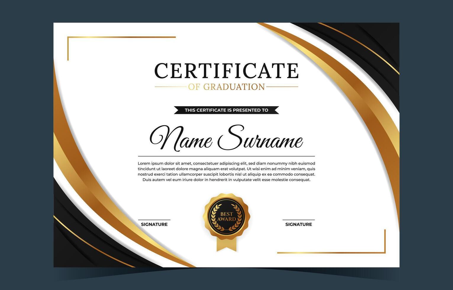 Black Gold Graduation Certificate Template vector