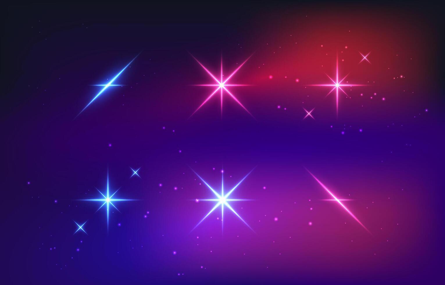 3d Glow Neon Effect Stars Collection vector