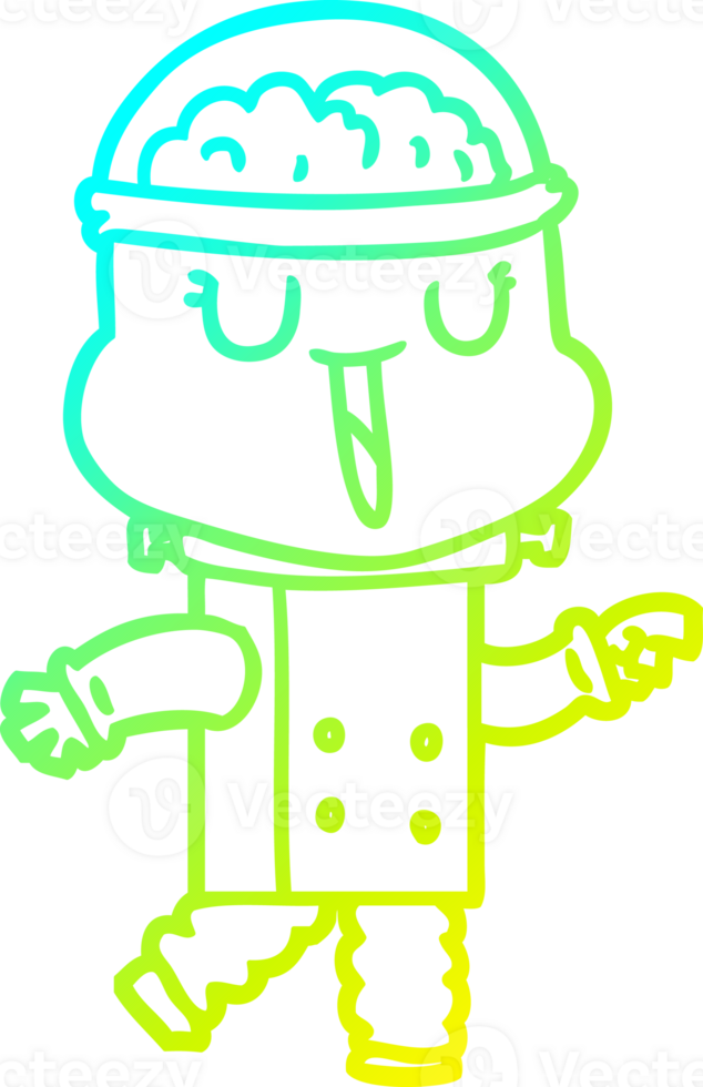 cold gradient line drawing of a happy cartoon robot png