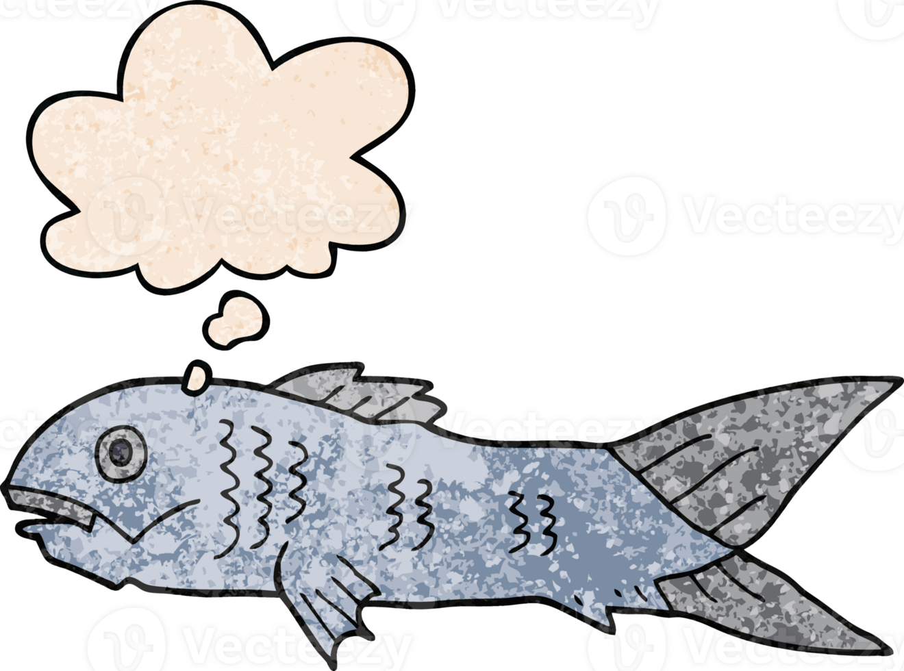 cartoon fish with thought bubble in grunge texture style png