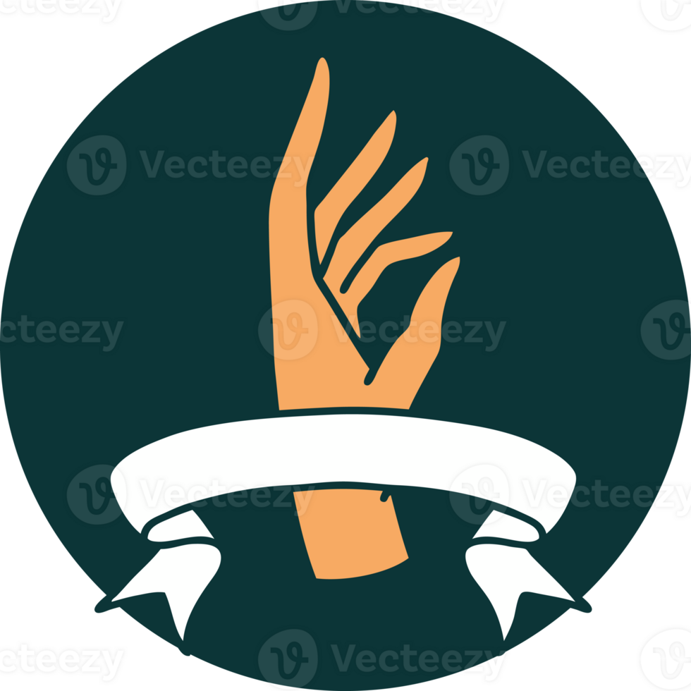 tattoo style icon with banner of a hand png