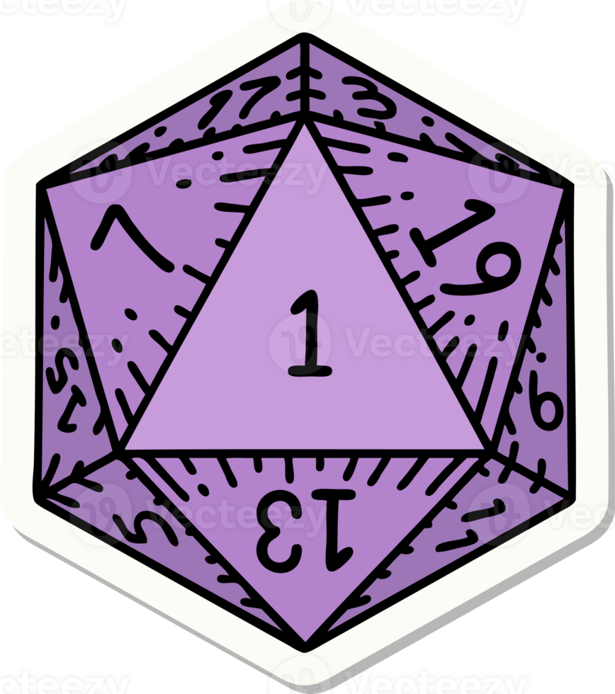 sticker of a natural 1 D20 dice roll png