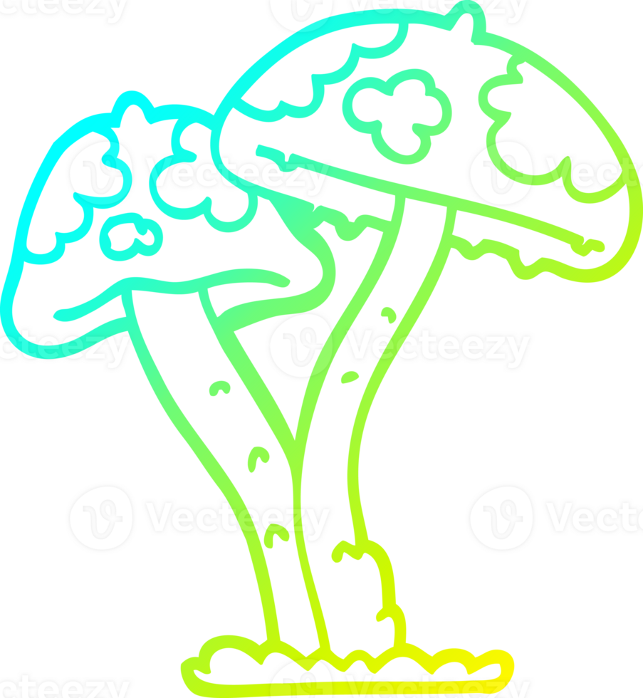 cold gradient line drawing of a cartoon mushroom png