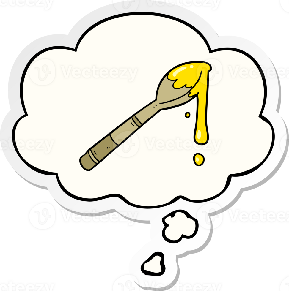 cartoon spoonful of honey with thought bubble as a printed sticker png