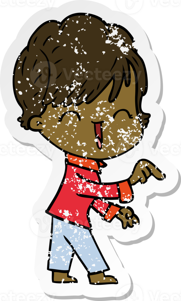 distressed sticker of a cartoon laughing woman png