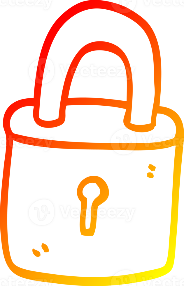 warm gradient line drawing of a cartoon locked padlock png