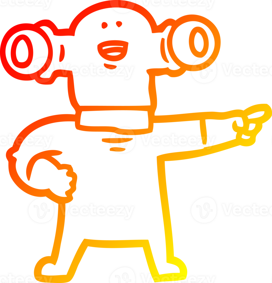 warm gradient line drawing of a friendly cartoon alien pointing png