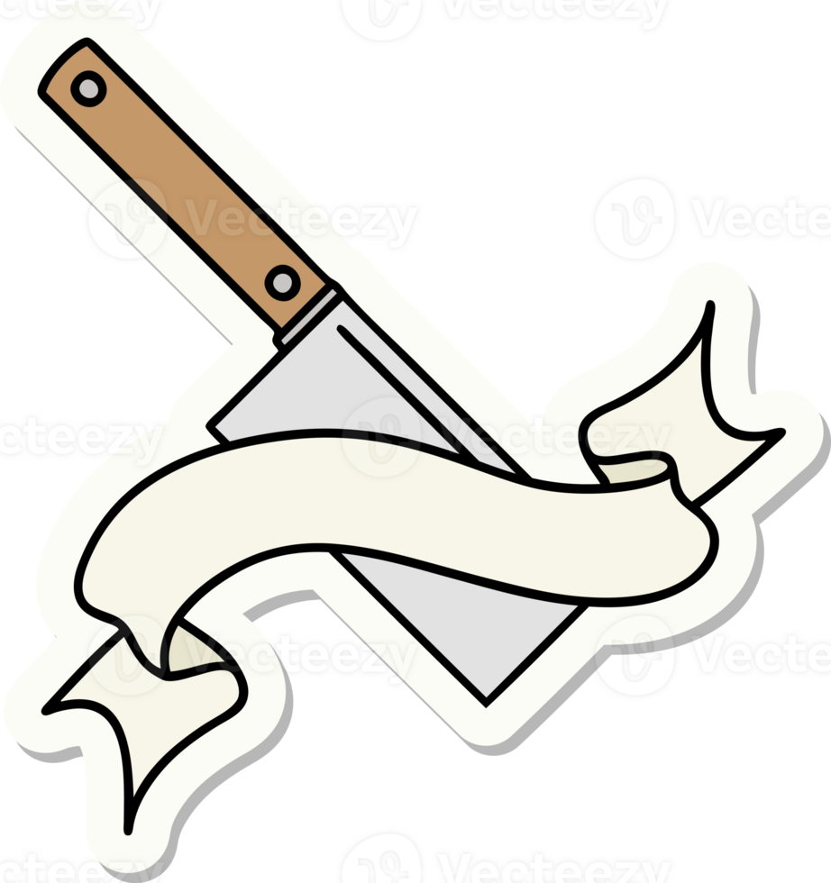 tattoo style sticker with banner of a meat cleaver png