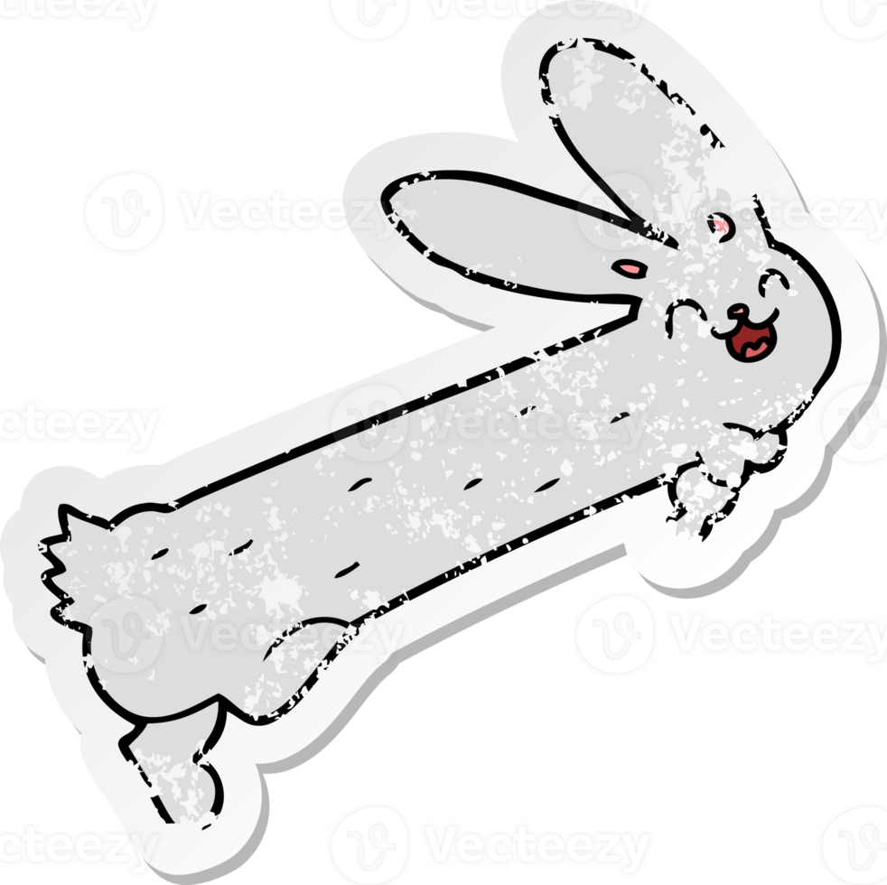distressed sticker of a funny cartoon rabbit png