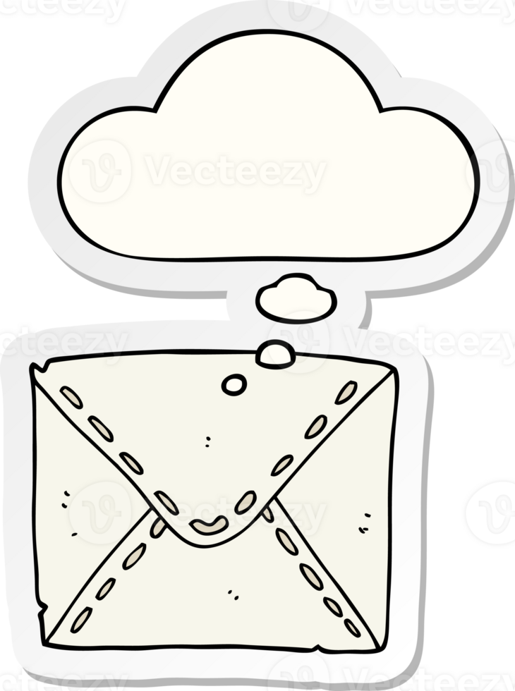 cartoon letter with thought bubble as a printed sticker png