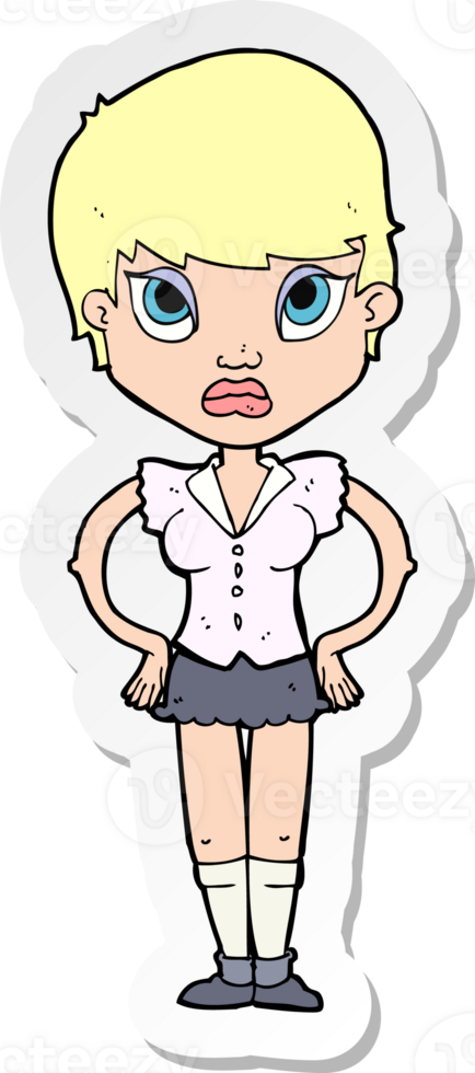 sticker of a cartoon annoyed girl png