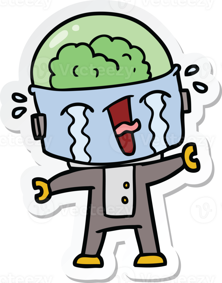 sticker of a cartoon crying robot png