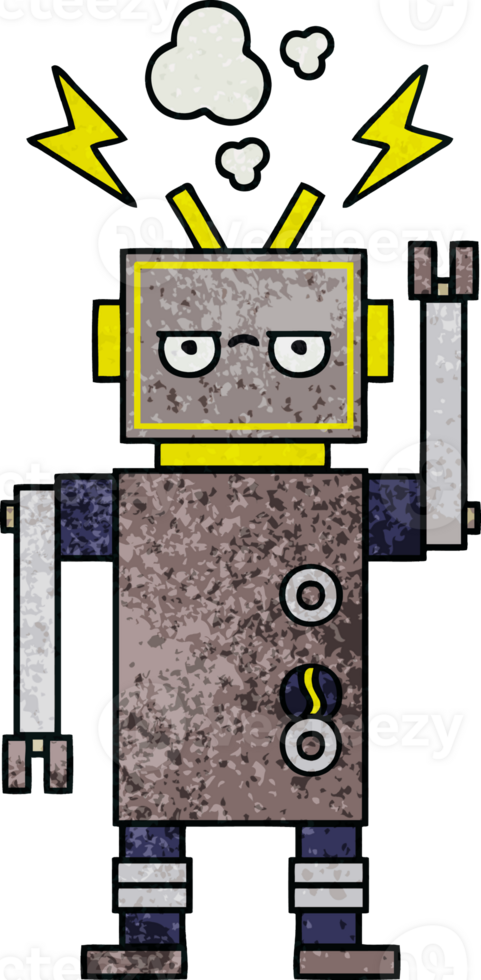 retro grunge texture cartoon of a malfunctioning robot png