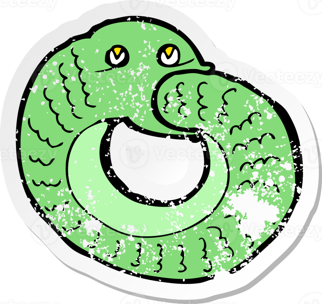 retro distressed sticker of a cartoon snake eating own tail png