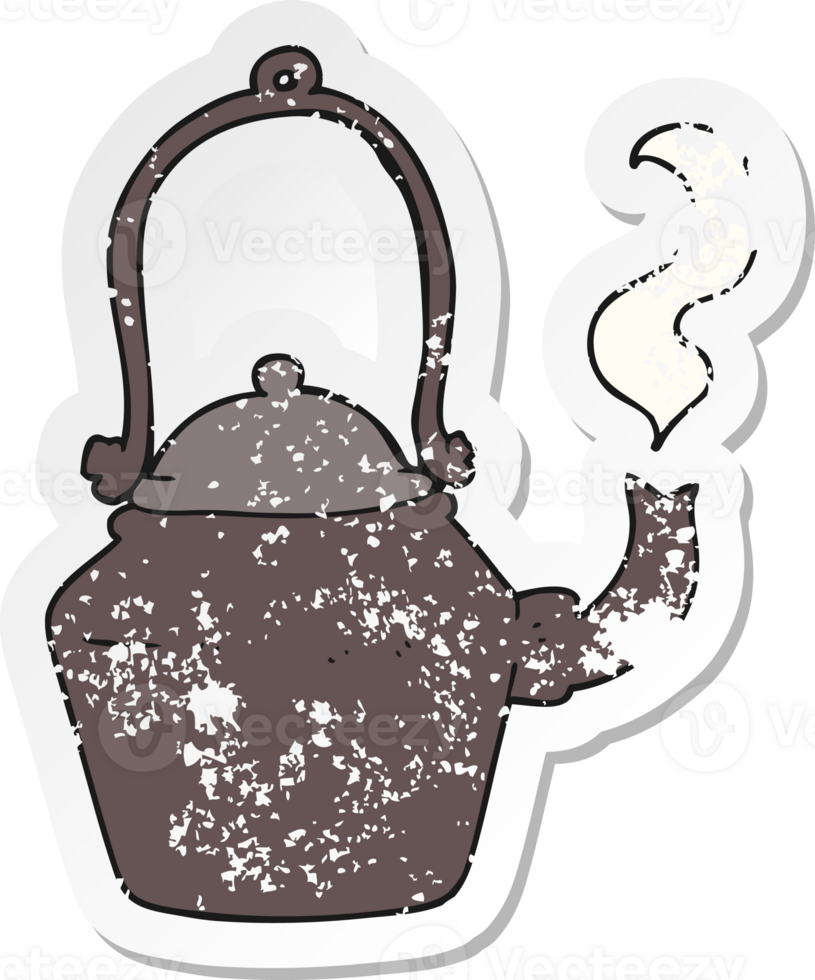 retro distressed sticker of a cartoon old black kettle png