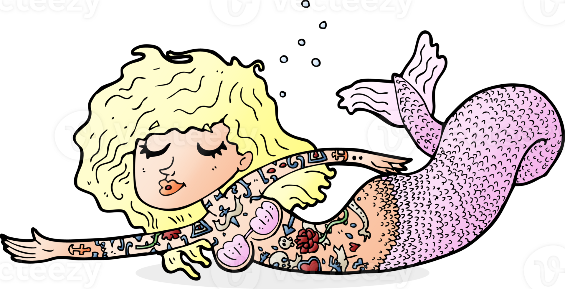 cartoon mermaid covered in tattoos png