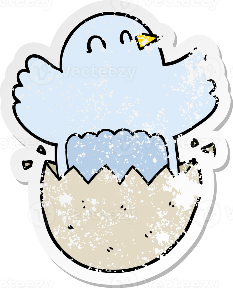 distressed sticker of a cartoon hatching chicken png