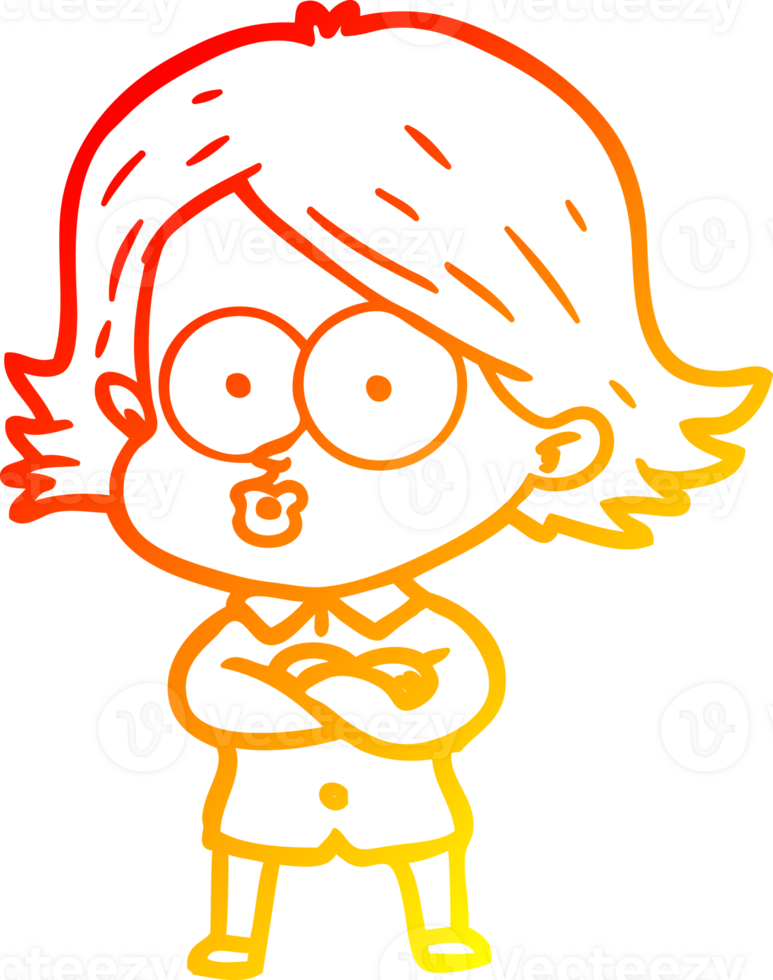 warm gradient line drawing of a cartoon girl pouting png