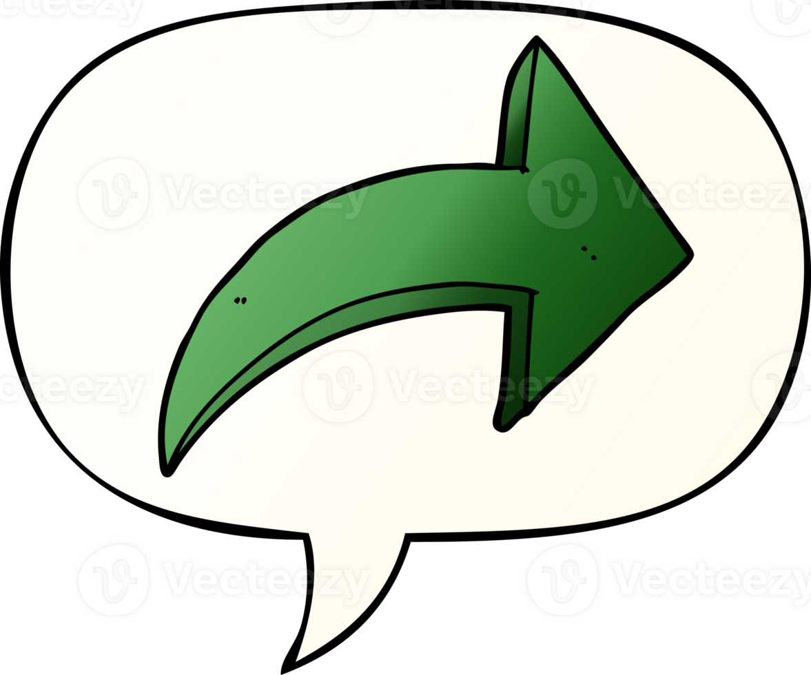 cartoon pointing arrow with speech bubble in smooth gradient style png