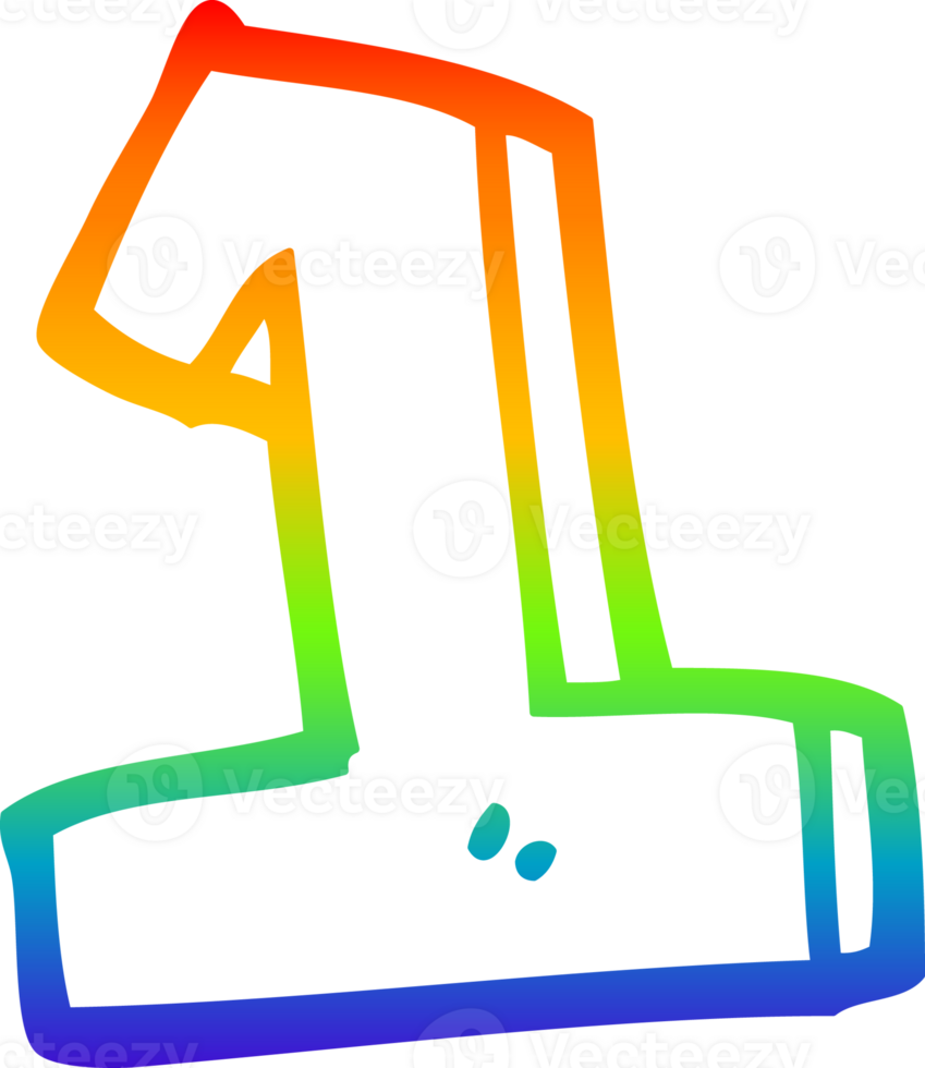 rainbow gradient line drawing of a cartoon number 1 png