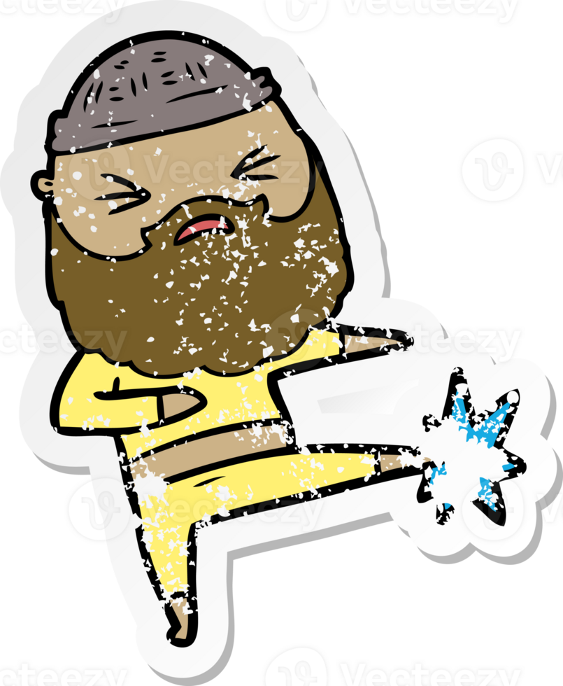 verontruste sticker van een tekenfilmman met baard png