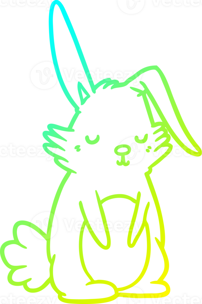 cold gradient line drawing of a cartoon sleepy rabbit png